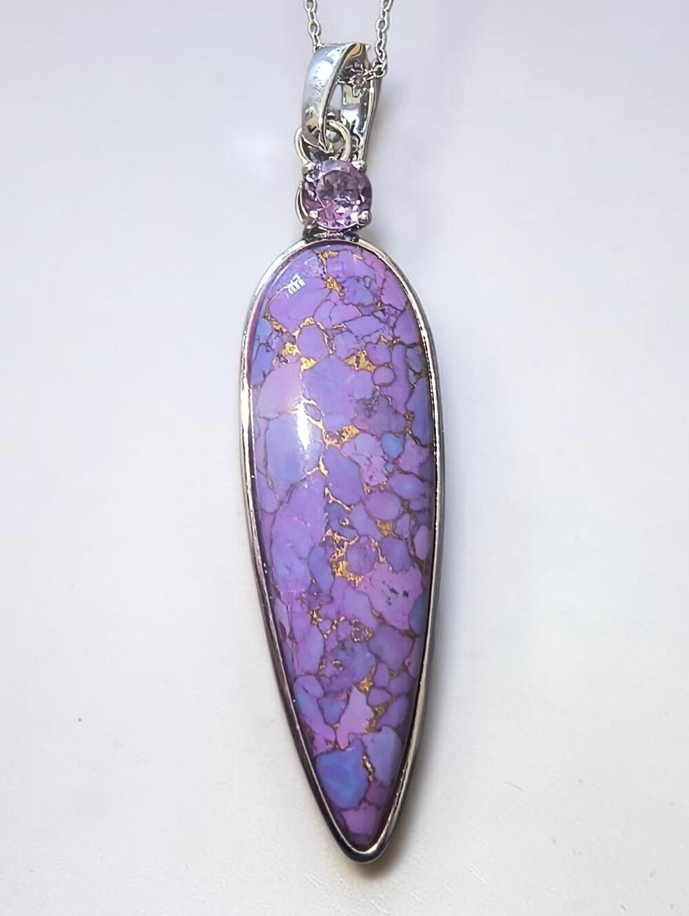 Purple Mojave Turquoise & Amethyst Pendant/ Enhancer Necklace In Sterling Silver